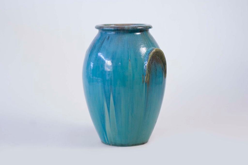 Large Galloway Glazed Urn with Excellent Verdigris Patina