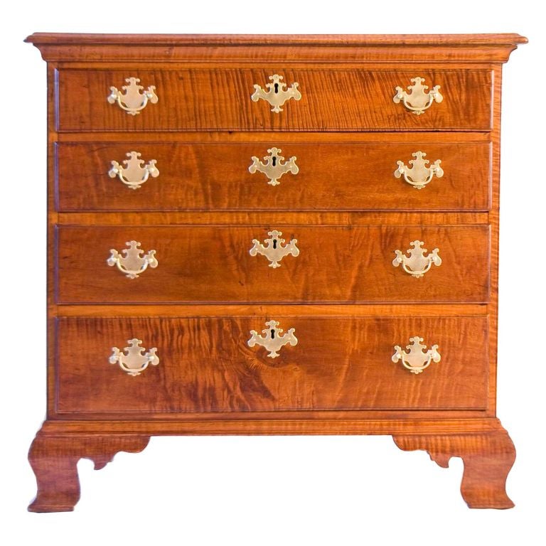 Tiger Maple Chippendale Chest of Drawers