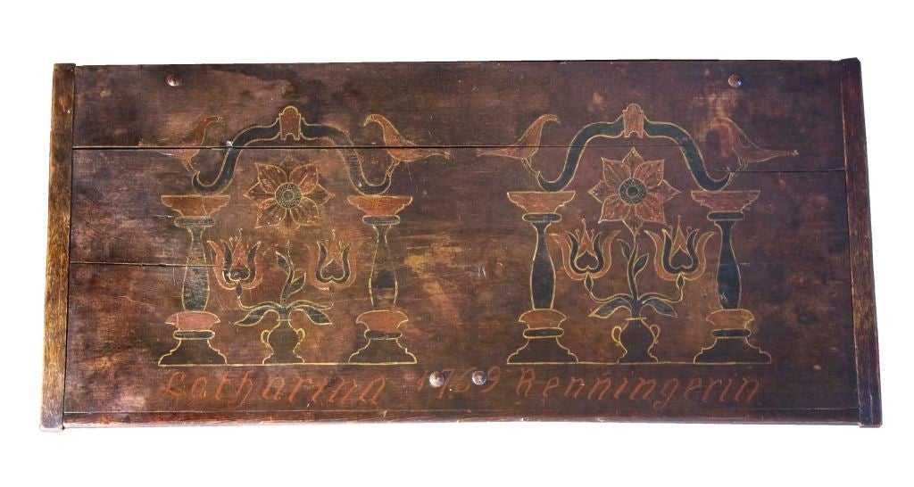18th Century and Earlier Pine Early Paint Decorated Dower Chest