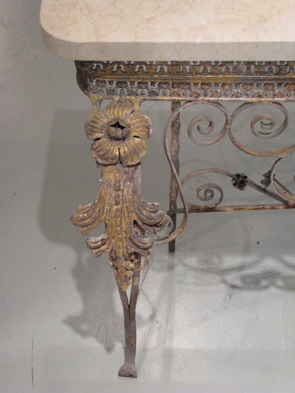 19th Century Italian Gilt iron and Marble Entry Console Table