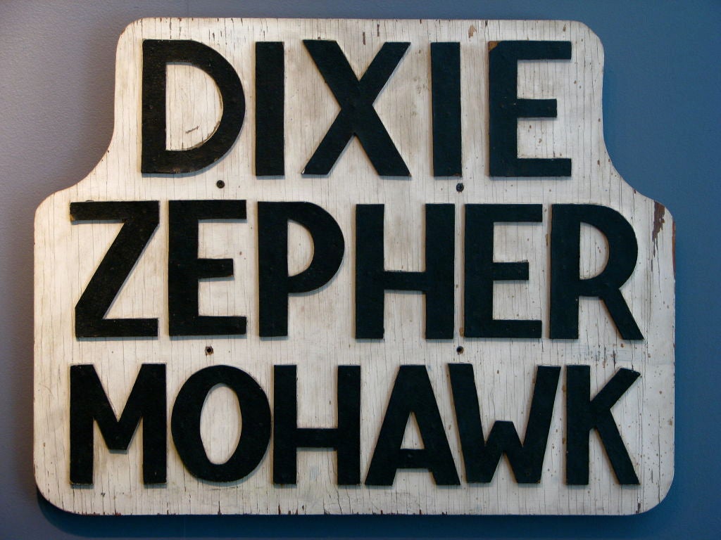 The Dixie Zepher Mohawk was a pleasure cruise vessel out of Brooklyn in the 1930's. The flashy ship name was meant to attract more customers in the competitive harbor, filled with all sorts of vendors. The sign is wood with the text in relief