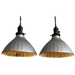 Pair of Ribbed Silver Mercury Glass Light Fixtures