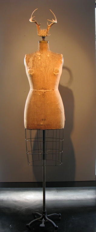 Mid-20th Century Full Figured Horned Linen Dress Form