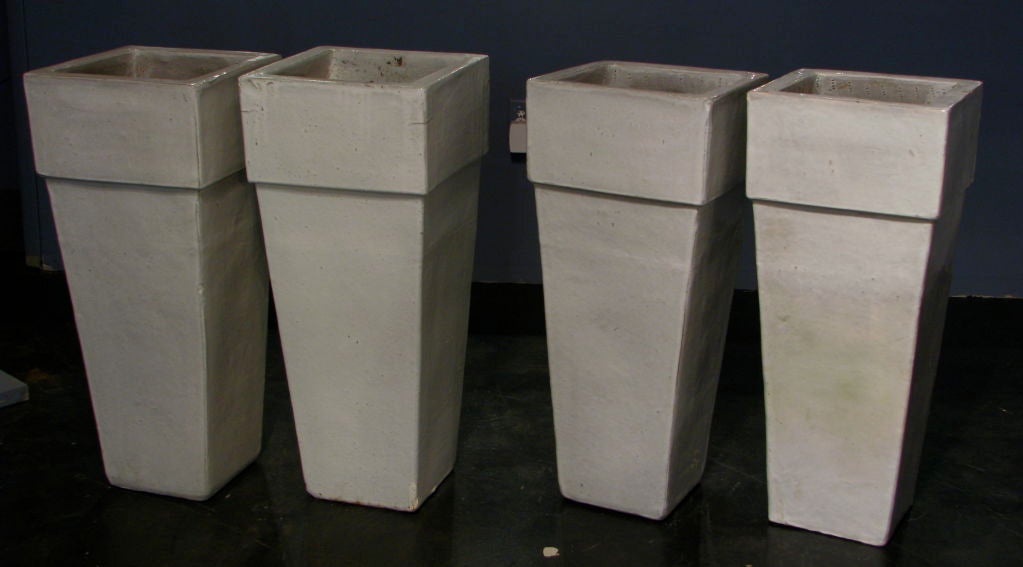 Mid-20th Century Set of Four Tall White Ceramic Planters