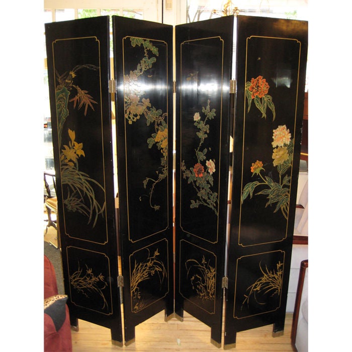 Dual Sided 4 Panel Asian Screen, Japanese Room Divider At -1500