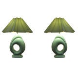 Pair of Art Deco Celadon Ceramic Table Lamps
