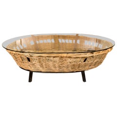 Antique Barnyard Birthing Basket Into Coffee Table