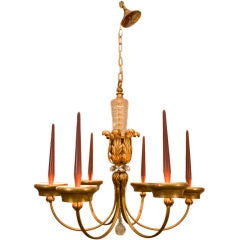 Late 1940's crystal and giltwood chandelier