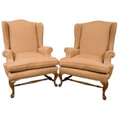Pair of mahogany wing back armchairs
