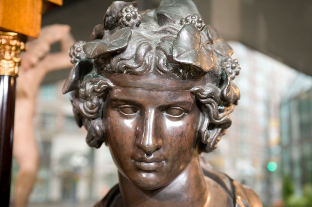 19th Century Patinated Bronze Bust of Antinous in the guise of Dionysus
