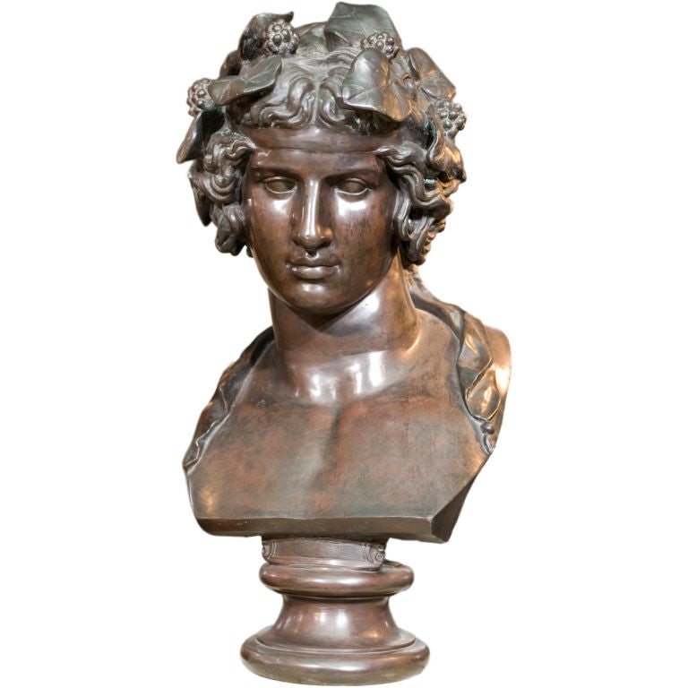 Patinated Bronze Bust of Antinous in the guise of Dionysus