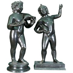 Pair of Patinated Grand Tour Bronze 'Satyr and Faun' Figures