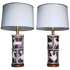 Pair of Lamps by Guido Gambone