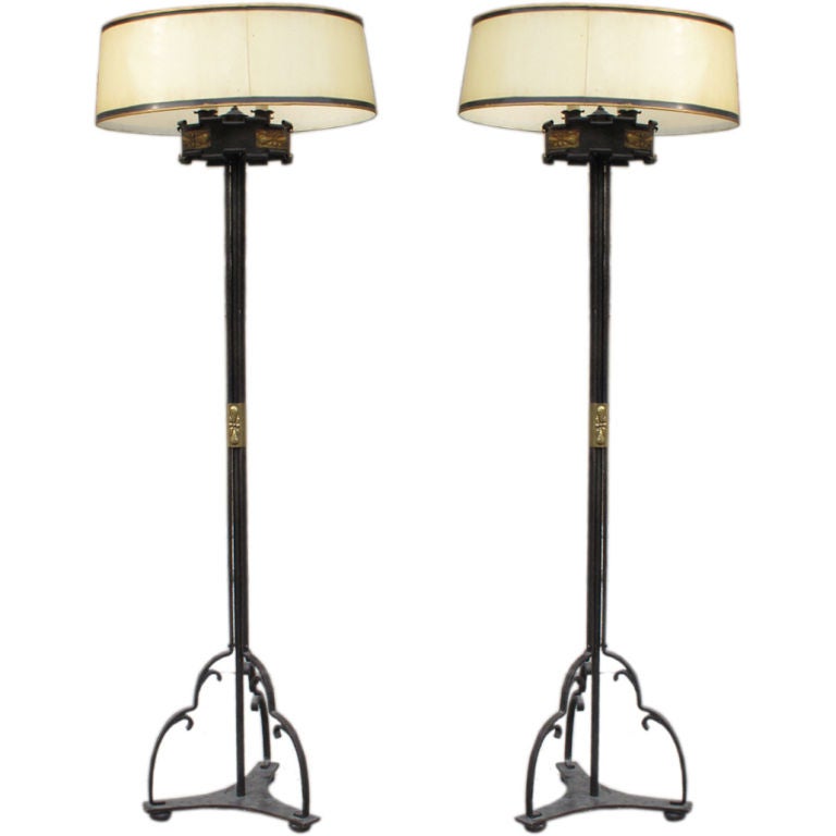 Pair of Wrought Iron Gothic Revival Lamps