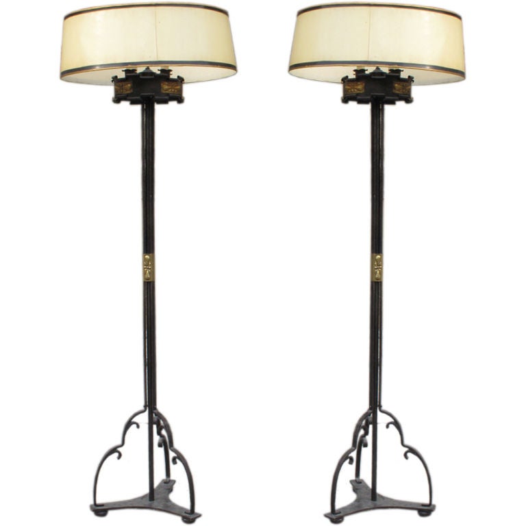 Pair of Wrought Iron Gothic Revival Lamps For Sale at 1stDibs