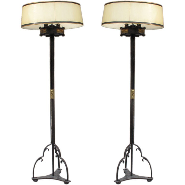 Pair of Wrought Iron Gothic Revival Lamps For Sale