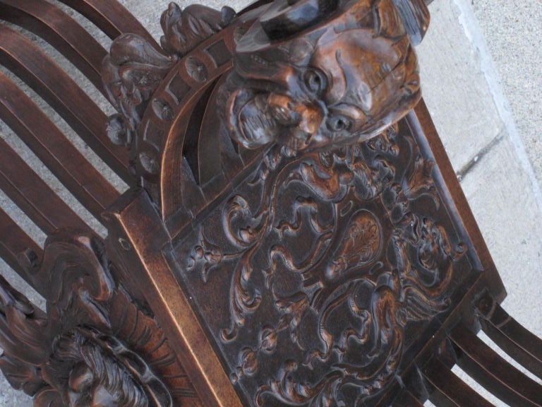 Renaissance Revival Venetian Carved Walnut Savonarola Chair