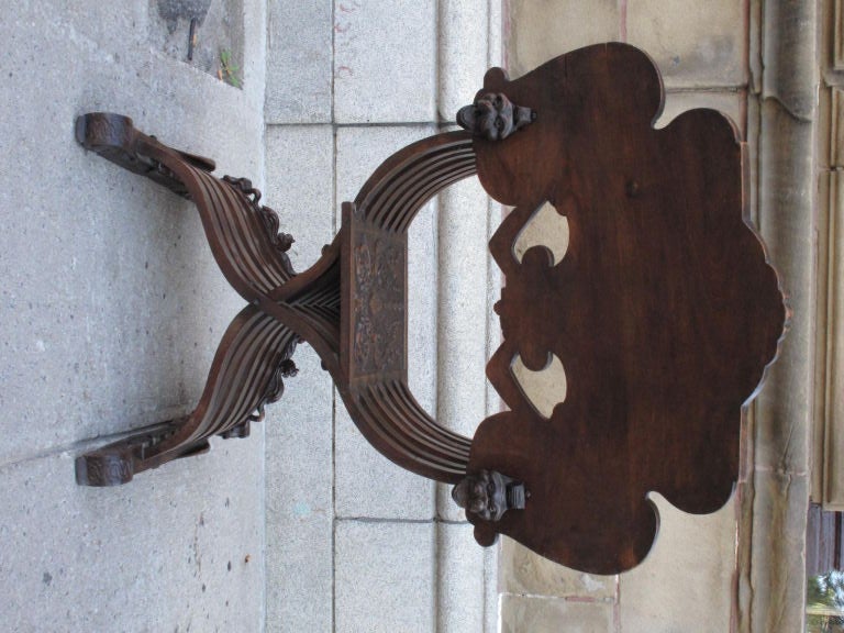 19th Century Venetian Carved Walnut Savonarola Chair