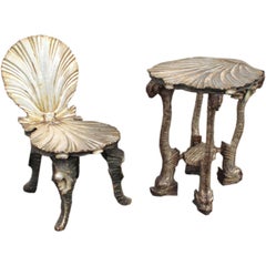 Antique Venetian Grotto Chair and Table Set