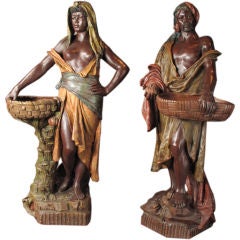 Pair of Polychrome Terracotta Figures