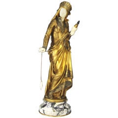 Gilt Bronze & Ivory Sculpture The Spinner by A Carrier Belleuse