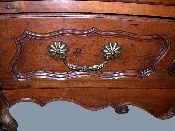 Carved Louis XV Provincial Walnut Serpentine Commode For Sale