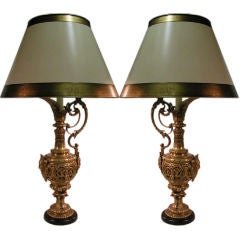 Antique Pair of Bronze Ewer Lamps
