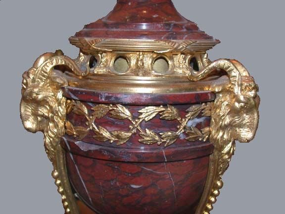 19th Century Pair of Red Marble Cassolette Lamps