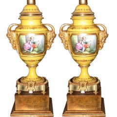 Pair of Yellow Sevre Style Porcelain Lamps