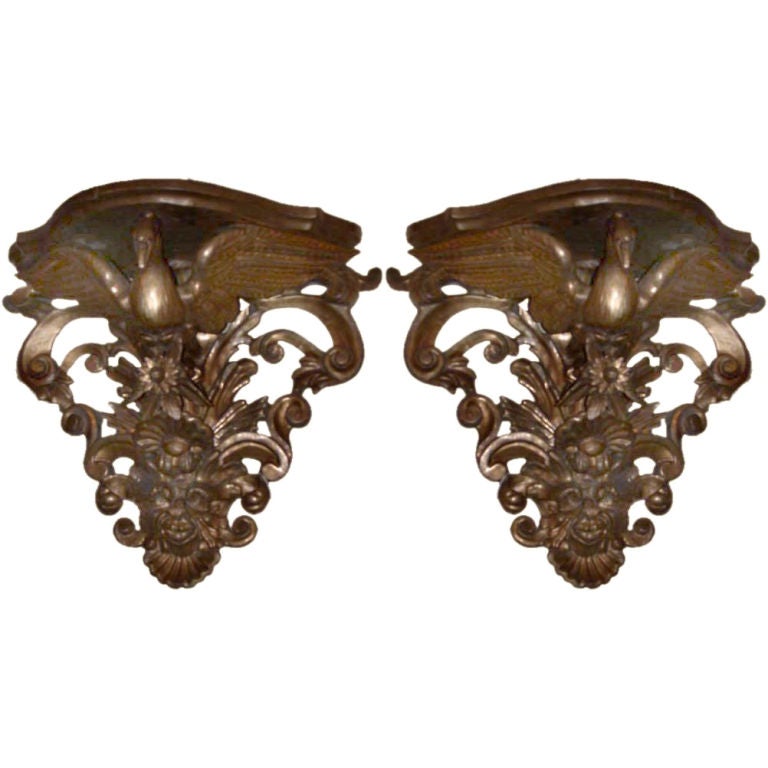 Pair of  Antique Italian Giltwood Wall Brackets, Modelled as Ho Ho birds For Sale