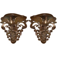 Pair of  Antique Italian Giltwood Wall Brackets, Modelled as Swans