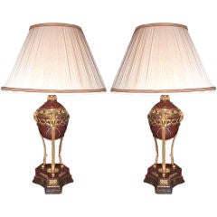 Pair of Red Marble Cassolette Lamps