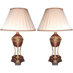 Pair of Red Marble Cassolette Lamps