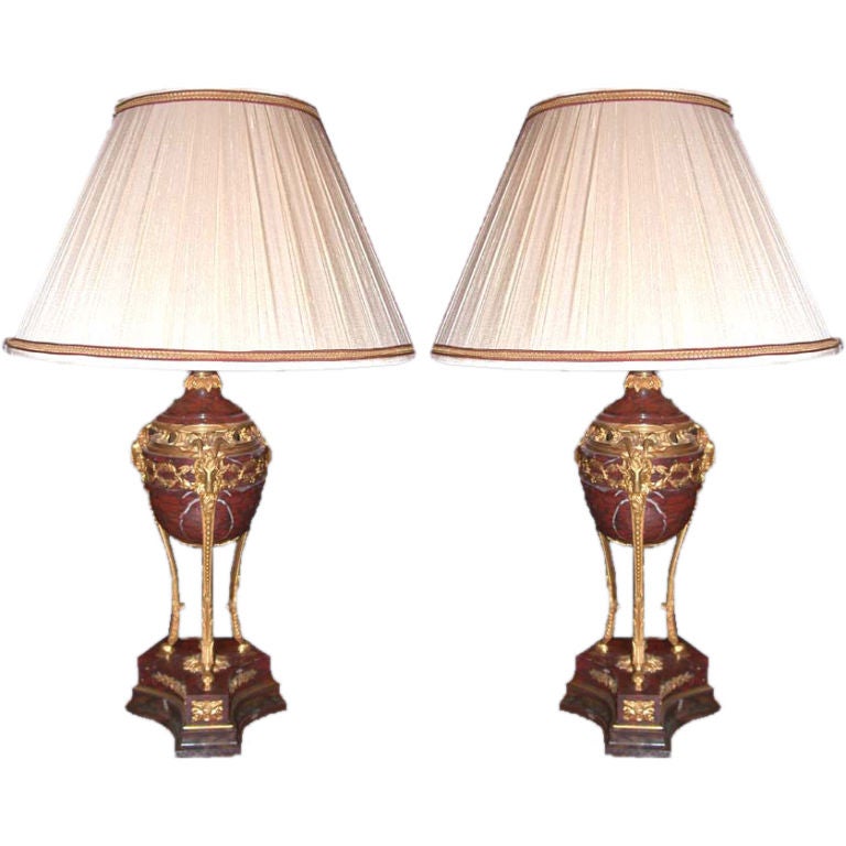 Pair of Red Marble Cassolette Lamps