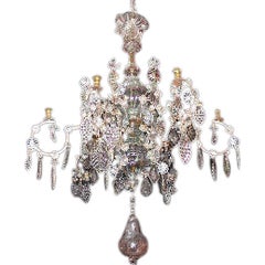 Antique Baltic 18th Century Crystal and Gilded Iron Candle Chandelier