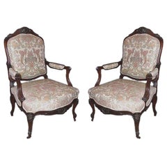 Pair of Victorian Walnut Open Armchairs