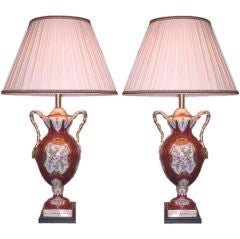 Pair of Porcelain de Paris Vases Fitted as Lamps