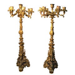Pair of  Baroque Gilt-Bronze Candelabras