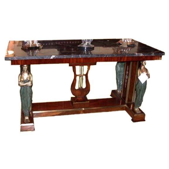 Mitteltisch aus Mahagoni und vergoldeter Bronze im Empire-Stil von Napoleon 111
