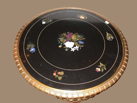 Inlay Pietra Dura and Victorian Circular Table on Giltwood Pedestal Base  For Sale
