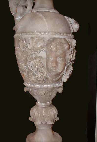 Carved Early 20th Century Italian Alabaster Ewer Lamp on Stand For Sale