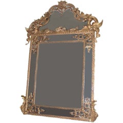 Antique Regence Style Large Carved Giltwood Mirror 