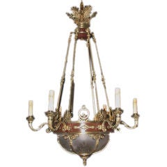 Empire Style Six Arm Gilt Bronze and Cut Glass Chandelier