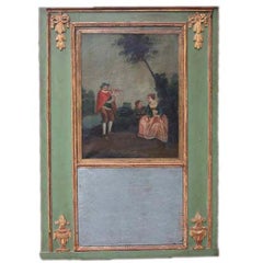 Louis XVI Style Parcel Gilt and Painted Trumeau Mirror