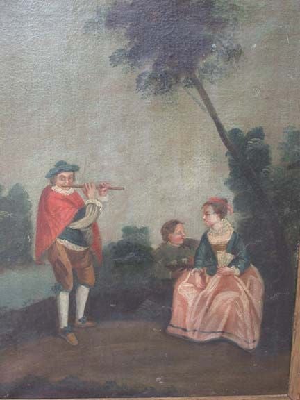 Vergoldeter und bemalter Trumeau-Spiegel im Louis-XVI.-Stil (Louis XVI.) im Angebot