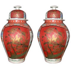 Pair of Large Imari Covered Urns