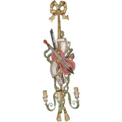 Pair of Polychrome  and Gilt Wood and Tole Wall Sconces