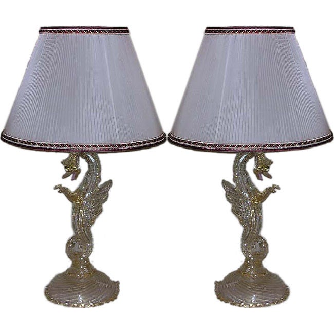 Pair of Murano Glass Seahorse Table Lamps For Sale at 1stdibs