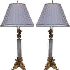 Pair of  Louis XV Style Rock Crystal  and Gilt Bronze Lamps