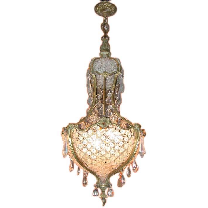 Louis XV Style Bronze and Crystal Basket Weave Chandelier For Sale at